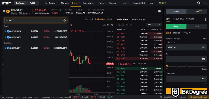 How to buy Brett Coin: search for BRETT spot trading pairs.