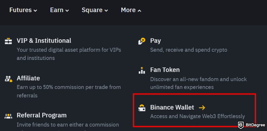How to buy BTFD coin: the [Binance Wallet] option under Binance's main menu.