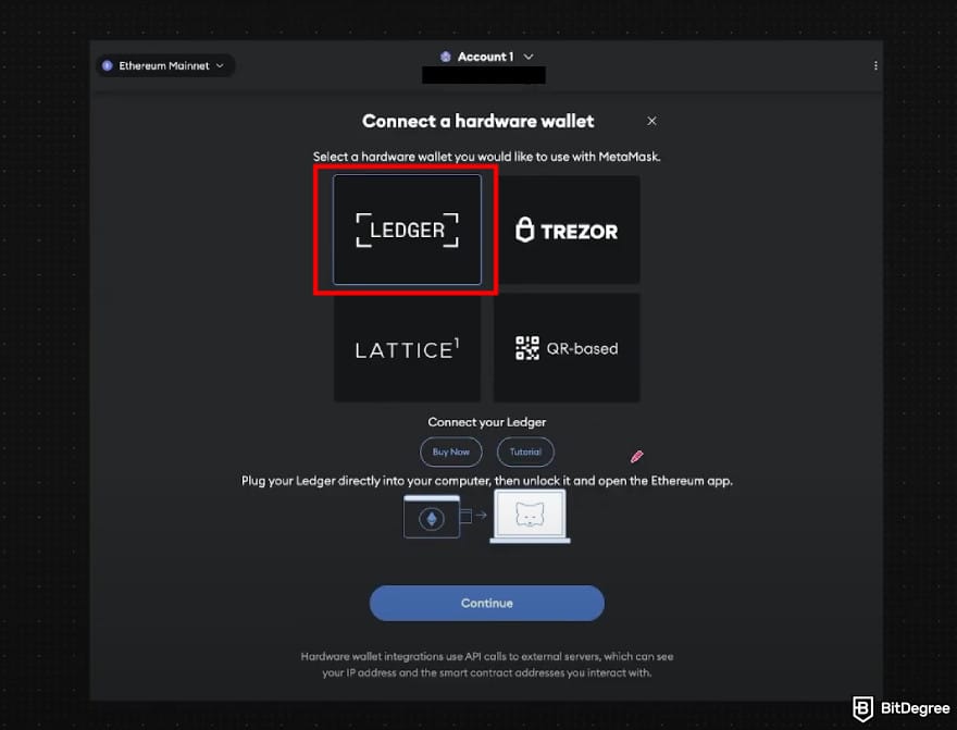 How to buy BTFD coin: [Ledger] option when connecting a hardware wallet to MetaMask.