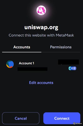 How to buy BTFD coin: a pop-up asking to connect MetaMask to Uniswap.