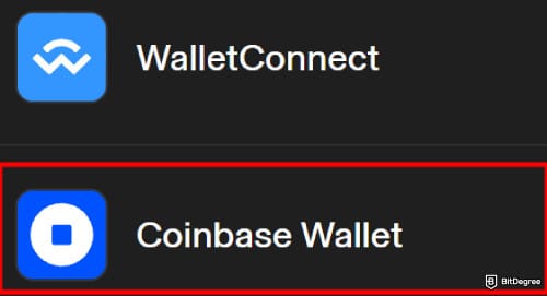 How to buy BTFD coin: the Coinbase Wallet option when connecting to Uniswap.