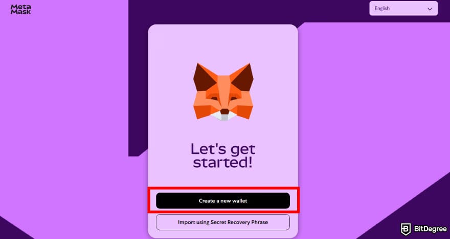 How to buy BTFD coin: the [Create a new wallet] button on MetaMask's starter screen.