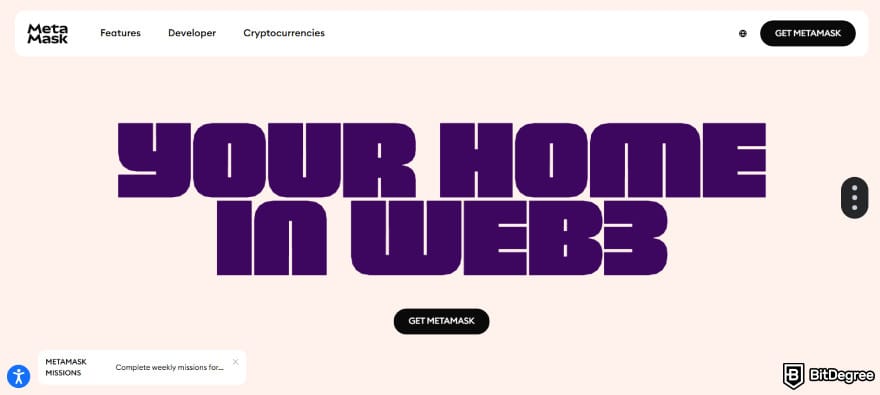 How to buy BTFD coin: the Get MetaMask banner on the homepage.