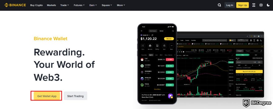 How to buy BTFD coin: the [Get Wallet App] button on Binance Wallet's page.
