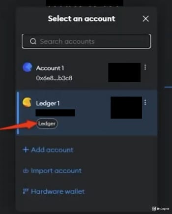 How to buy BTFD coin: the newly created Ledger account appearing on MetaMask.