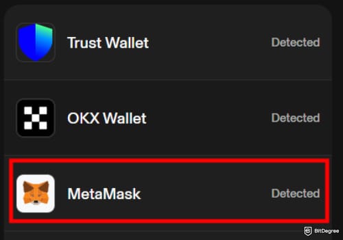 How to buy BTFD coin: the MetaMask option when connecting to Uniswap.