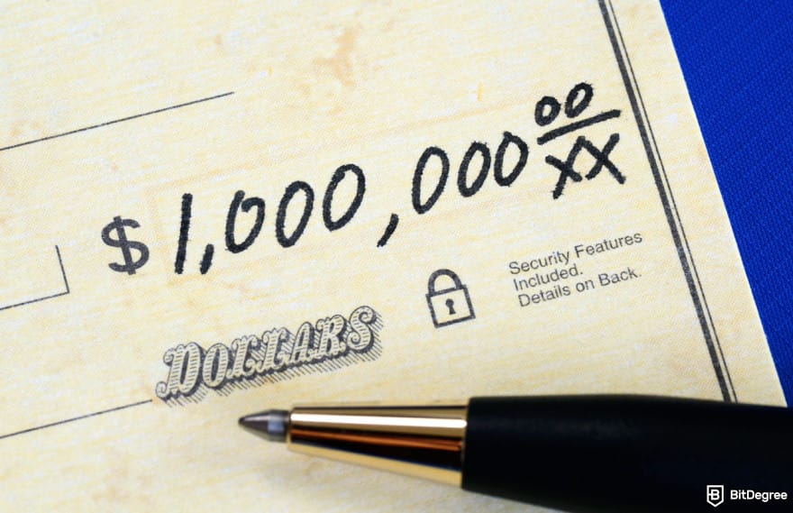 How to buy BTFD coin: a million dollar bill to illustrate BTFD's fundraising.