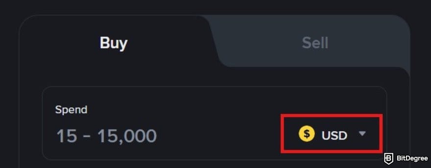 How to buy Cardano: a portion of Binance Buy Crypto page with the fiat option highlighted.