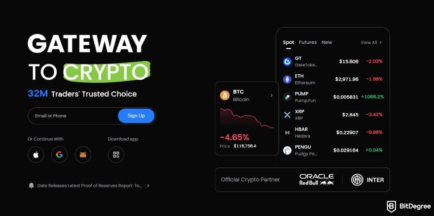 How to buy Cardano: Gate's homepage.