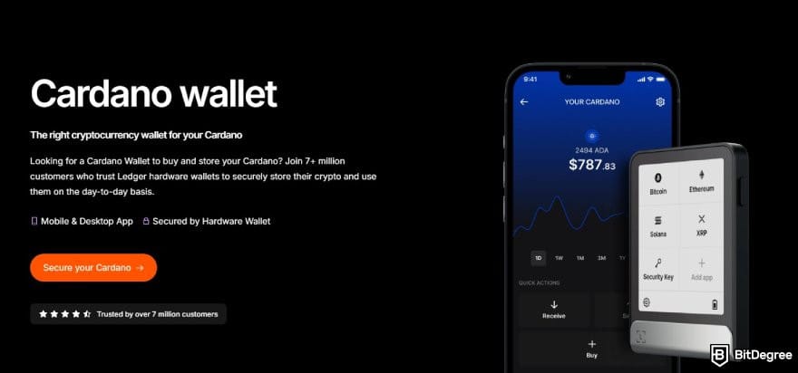 How to buy Cardano: the Cardano wallet landing page on Ledger's website.