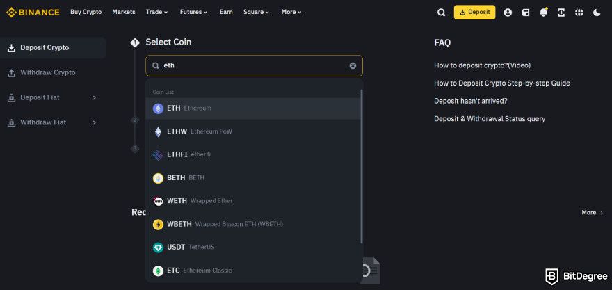 How to buy Cardano: select a coin.