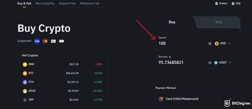 How to buy Cardano: the Spend amount.