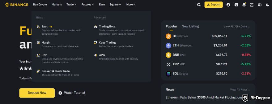 How to buy Cardano: Spot trading under Basic.