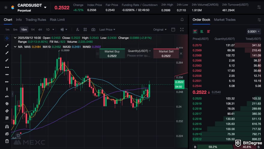 How to buy CARDS token: MEXC perpetual futures trading page for CARDS.
