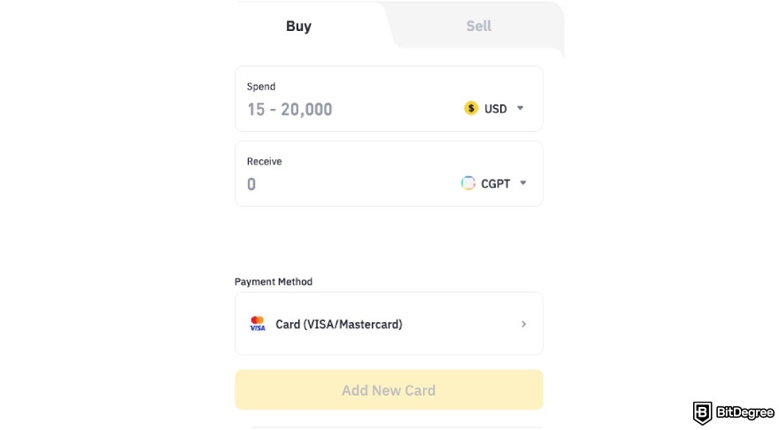 How to buy ChainGPT: Binance CGPT purchase window.