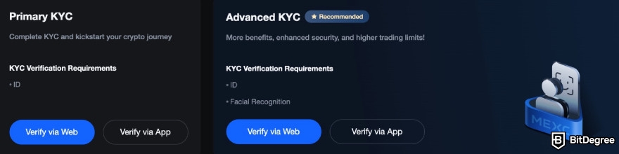 How to buy ChainGPT: MEXC KYC verification options.