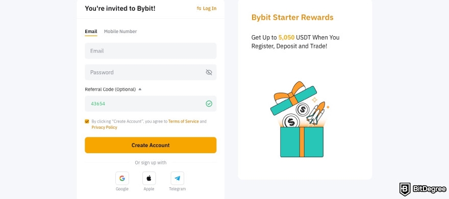 How to buy Cookie DAO: Bybit sign up page.