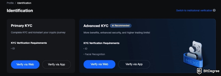 How to buy Cookie DAO: MEXC's KYC verification levels.