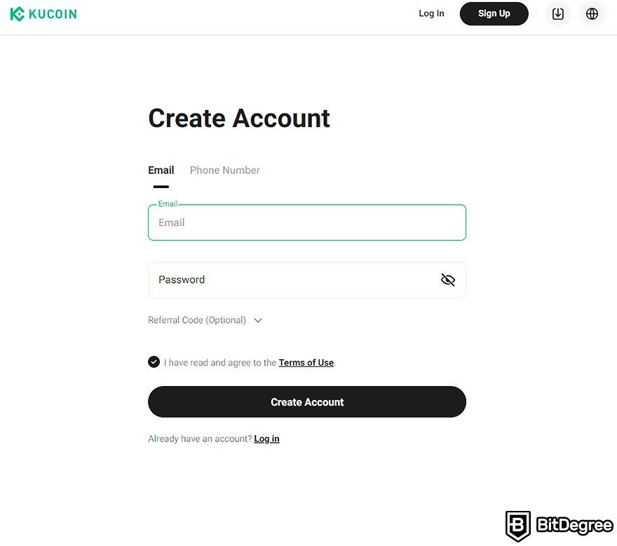 How to buy crypto in Australia: create account on KuCoin.
