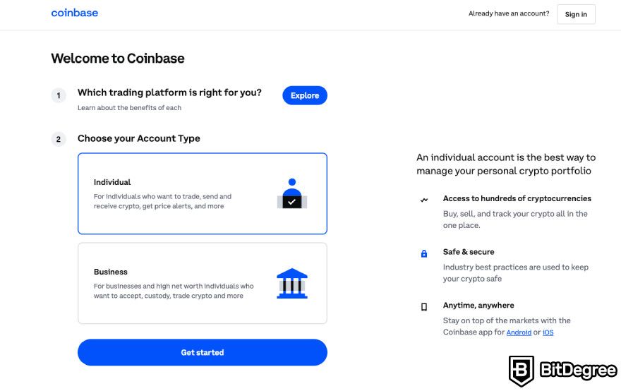 How to buy crypto in Singapore: Coinbase registration page.