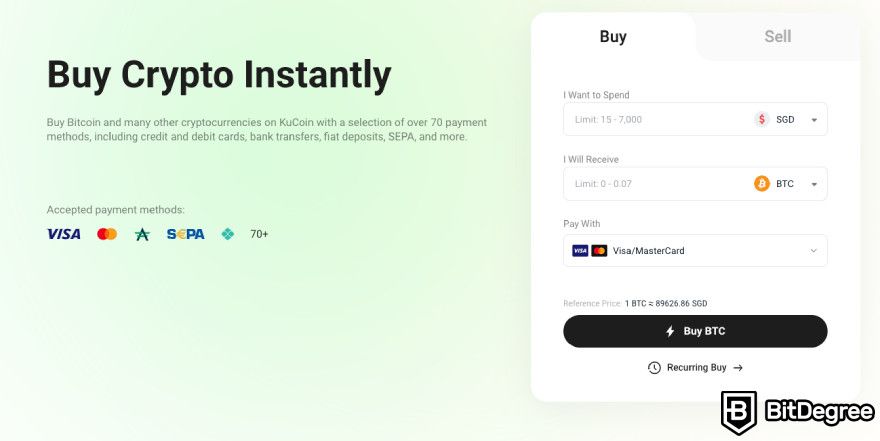 How to buy crypto in Singapore: KuCoin's instant crypto buying tool.