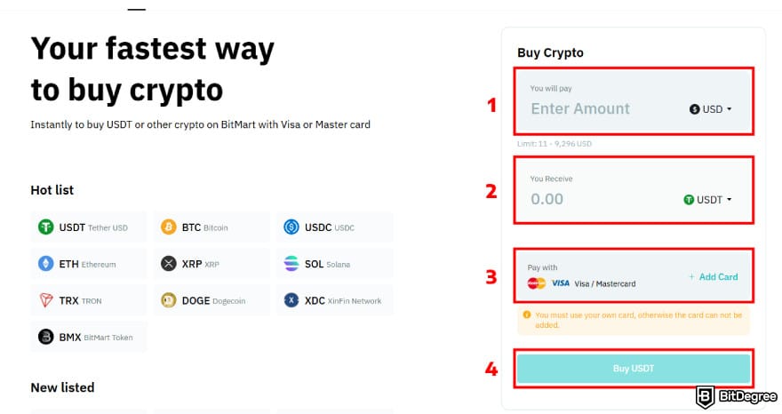 How to buy EarthMeta: buy USDT using credit or debit card.