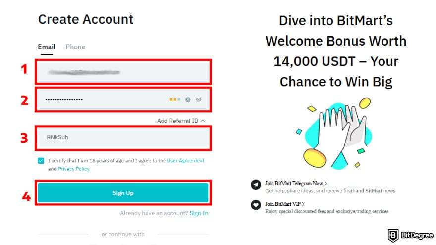 How to buy EarthMeta: sign up by providing email and password.