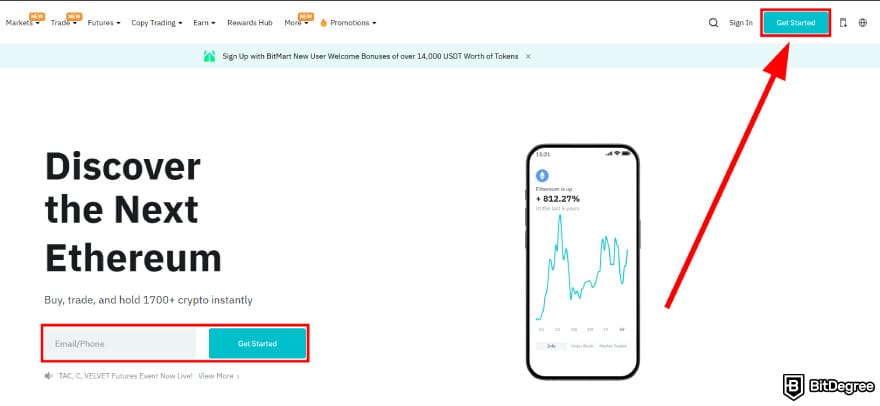 How to buy EarthMeta: start the registration process.