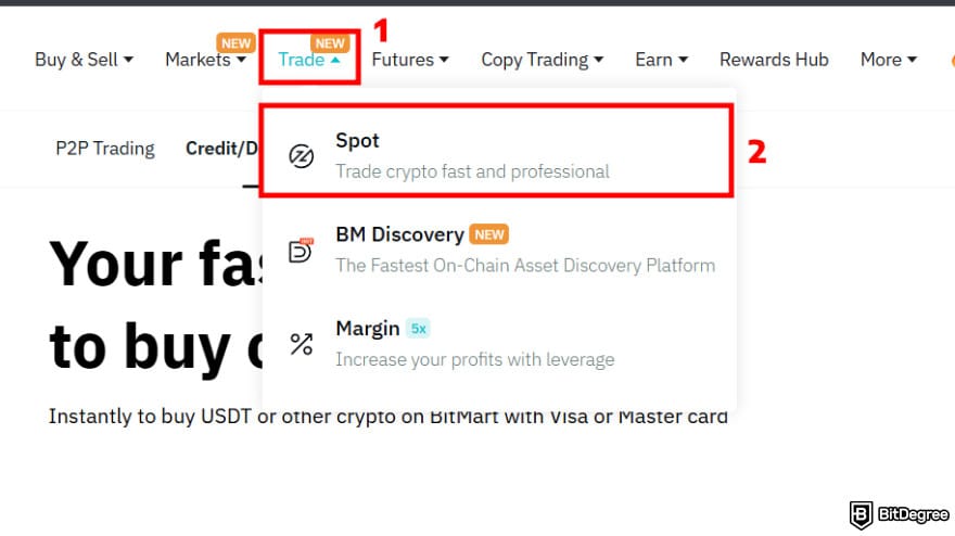 How to buy EarthMeta: navigate to the spot market.