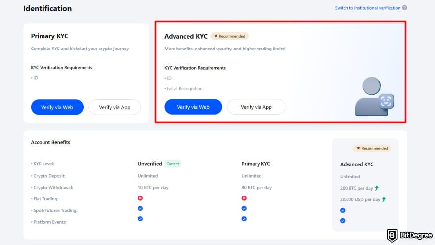 How to buy EarthMeta: choose the Advanced KYC option.