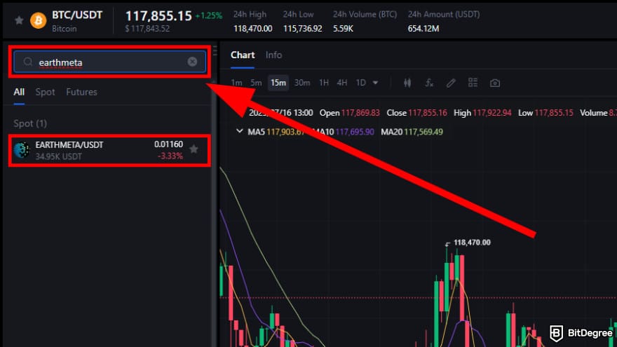 How to buy EarthMeta: select EMT coin.