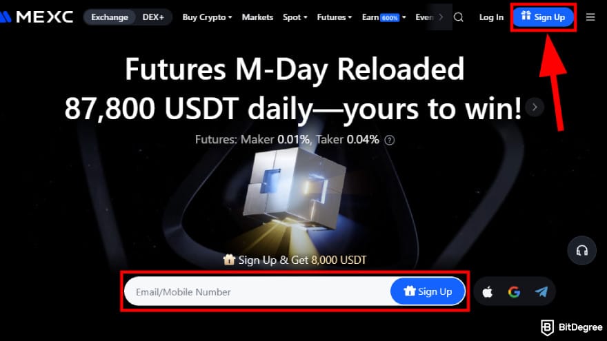How to buy EarthMeta: sign up to MEXC.