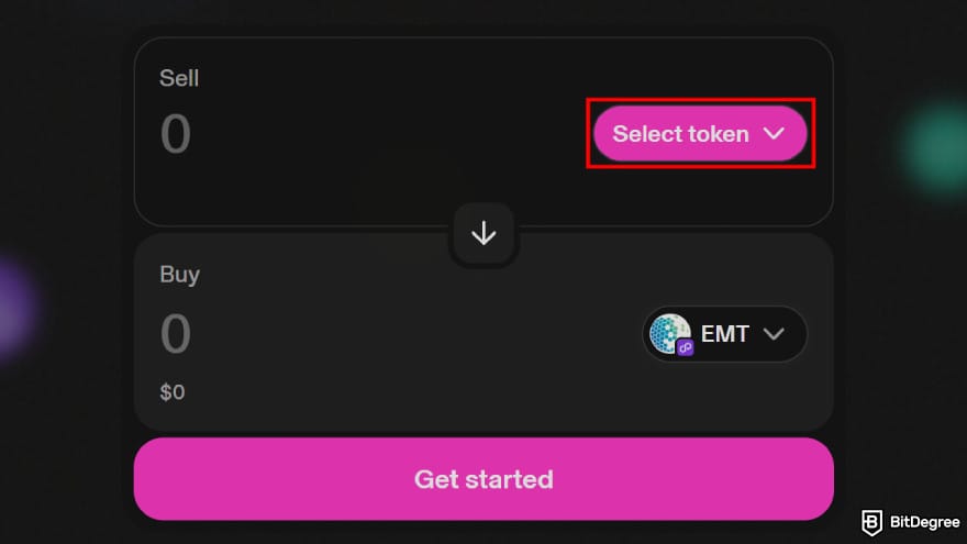 How to buy EarthMeta: choose the token to sell.