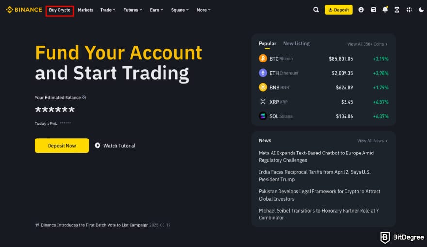How to Buy ENA: click Buy Crypto on Binance.