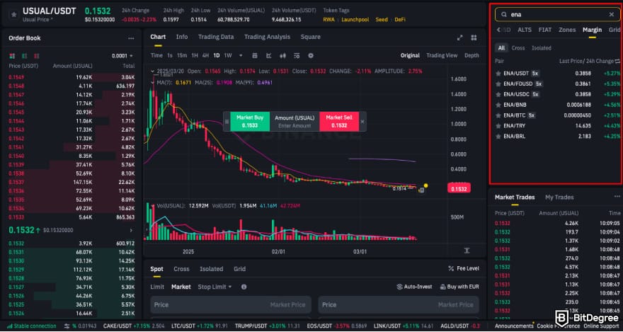 How to Buy ENA: find ENA on Binance spot trading market.