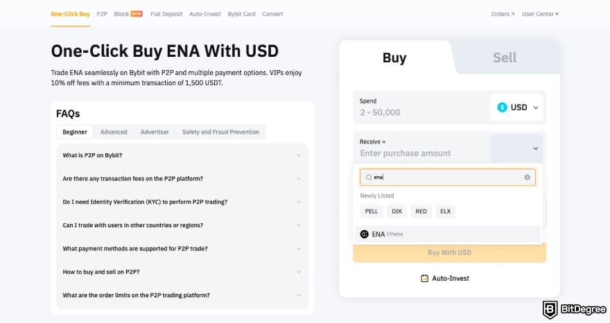 How to Buy ENA: find ENA on Bybit's One-Click Buy list.