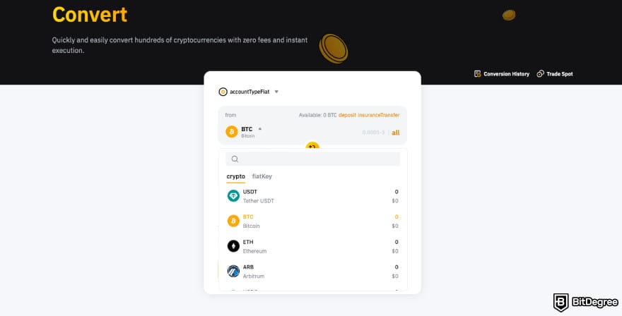 How to Buy ENA: select crypto on Bybit's conversion window.