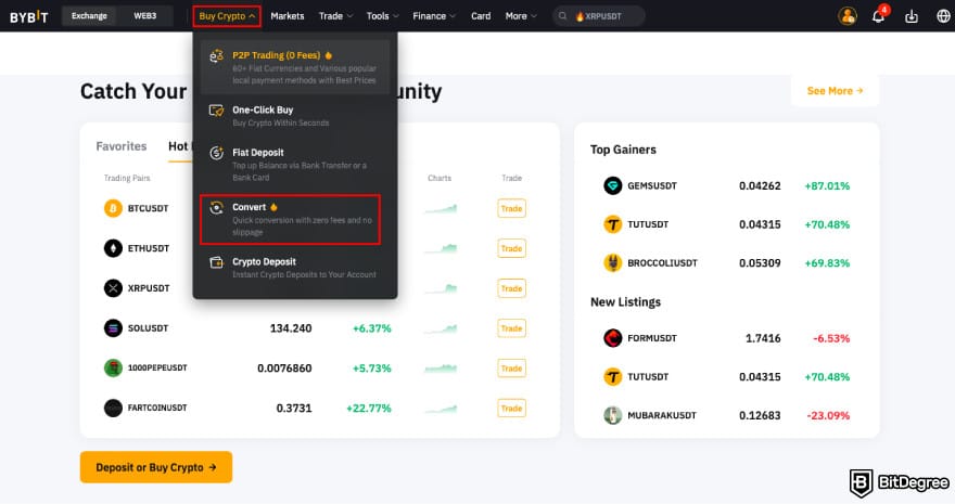 How to Buy ENA: click Convert on Bybit.