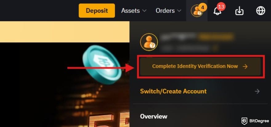 How to buy ENA: a portion of Bybit's homepage with the identity verification button highlighted.