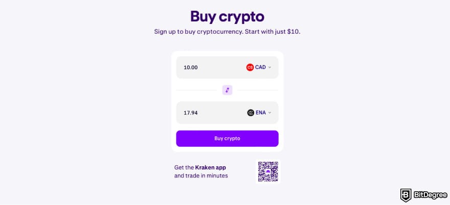 How to Buy ENA: enter the amount of ENA on Kraken's instant buy window.