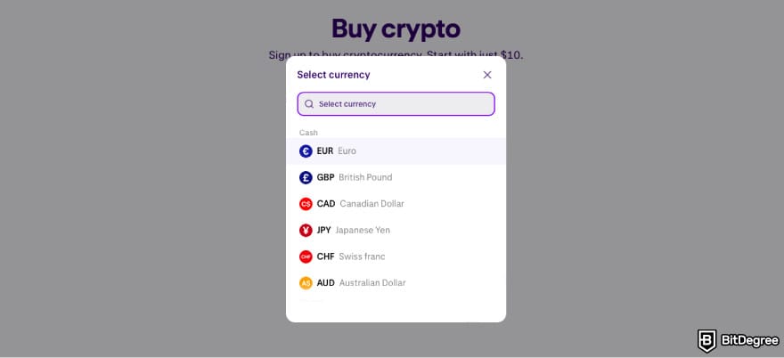How to Buy ENA: select fiat currency on Kraken.