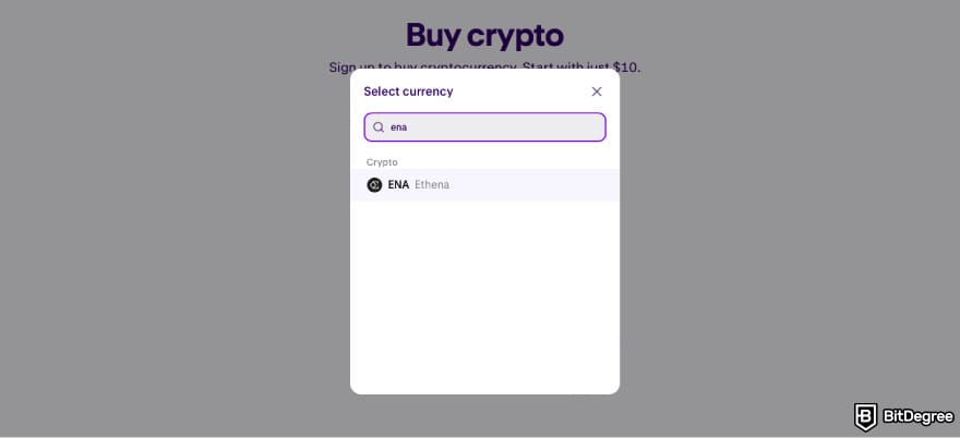 How to Buy ENA: find ENA on the list of Kraken's instant buy window.