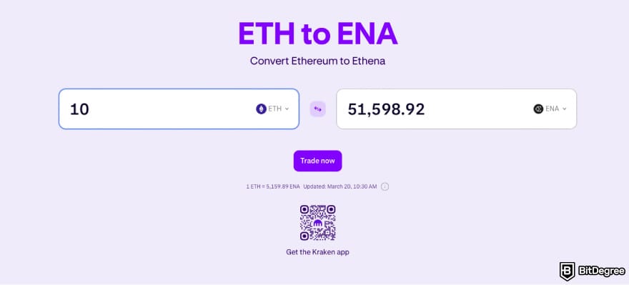 How to Buy ENA: enter the amount of ENA on Kraken's conversion window.