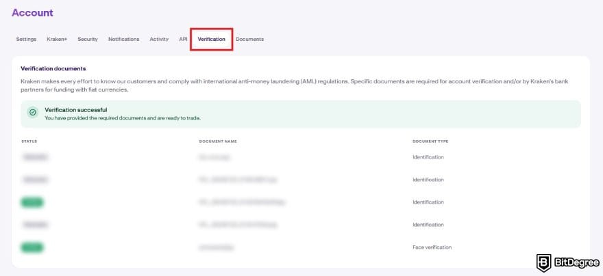 How to buy ENA: the account verification page on Kraken.