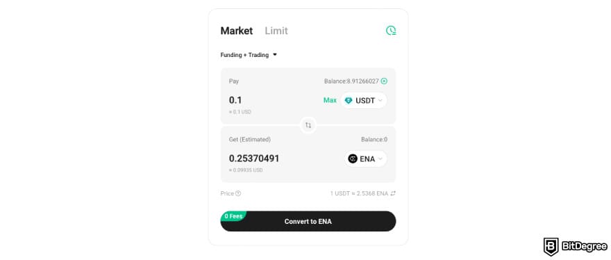 How to Buy ENA: click Convert to ENA on KuCoin.