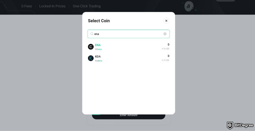 How to Buy ENA: find ENA on KuCoin's conversion window.