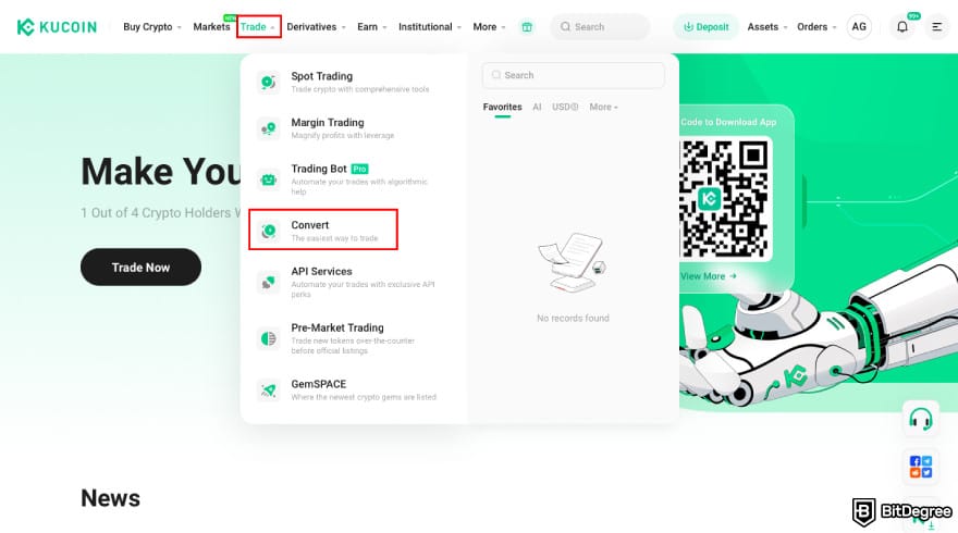 How to Buy ENA: click Convert on KuCoin.