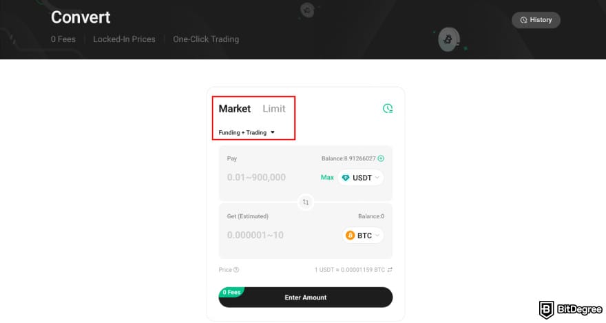 How to Buy ENA: select order and account type on KuCoin.