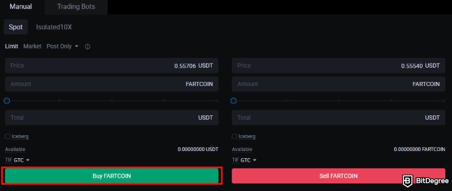 How to buy Fartcoin: the Buy Fartcoin button.