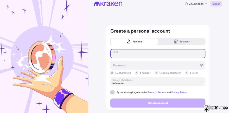 How to buy Fartcoin: Kraken sign up page.